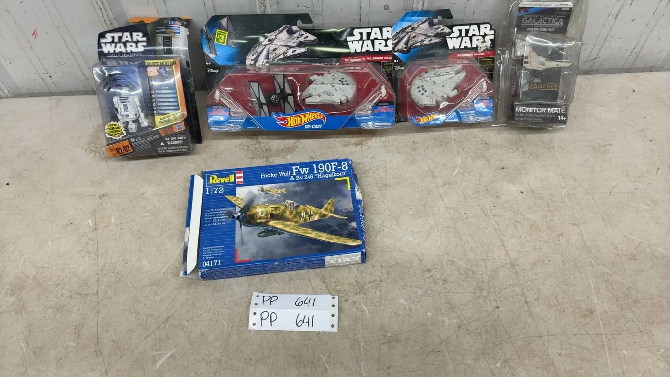 Star Wars Hot Wheels, R2-D2, Battlestar Galactica Bobble Head and Revell Fw 190F-8 Model Kit