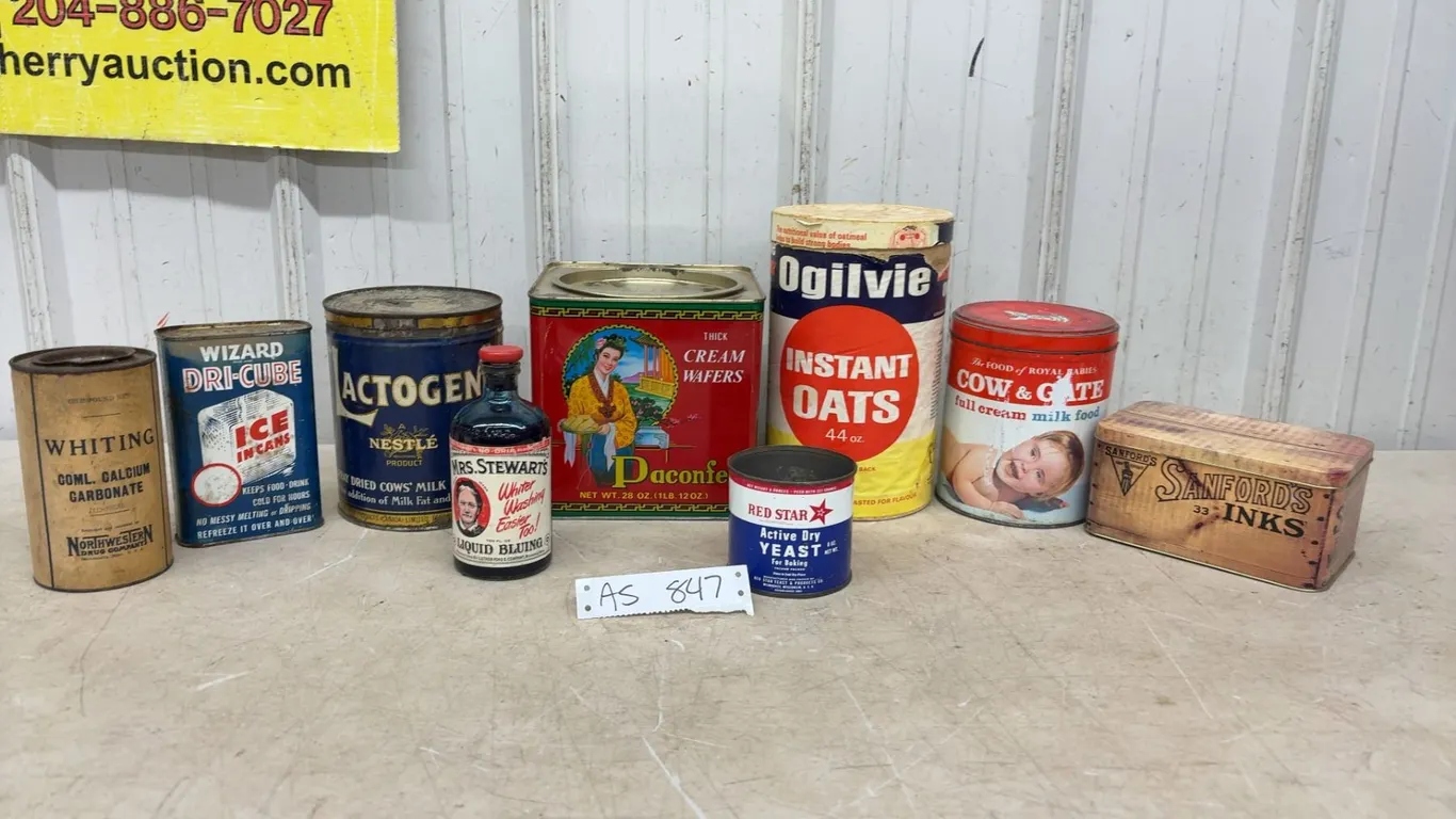 Vintage Household Tins, Ice In Cans, Active dry Yeast