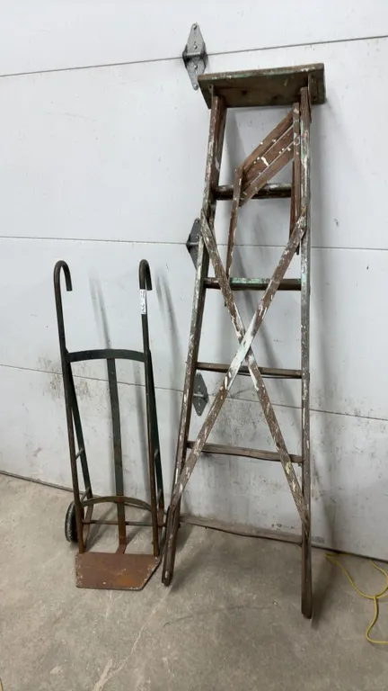 Vintage Hand Truck and Wooden Step Ladder
