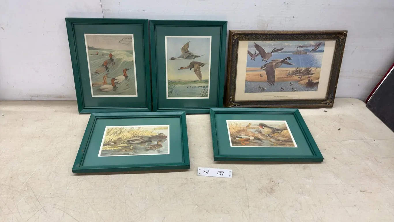Framed Waterfowl Prints Including "Wings on the Mississippi" Geese, Canvasbacks, Pintails and