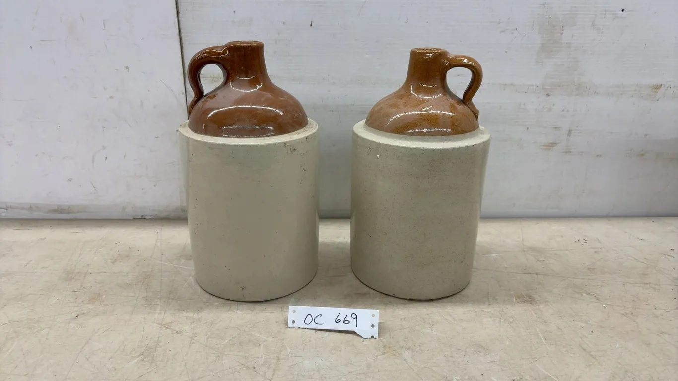 Pair of Antique Two-Tone Salt-Glazed Stoneware Finger Jugs
