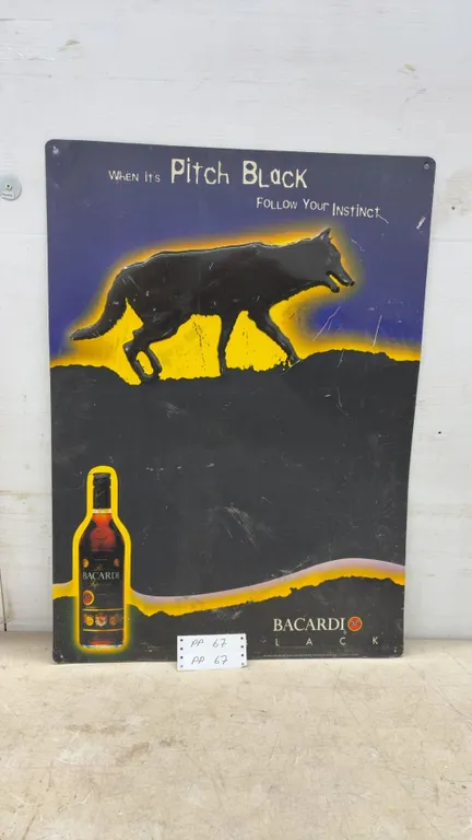Bacardi "Pitch Black" Embossed Metal Sign, Bacardi Superior Rum Bottle Graphic, 30 × 22”