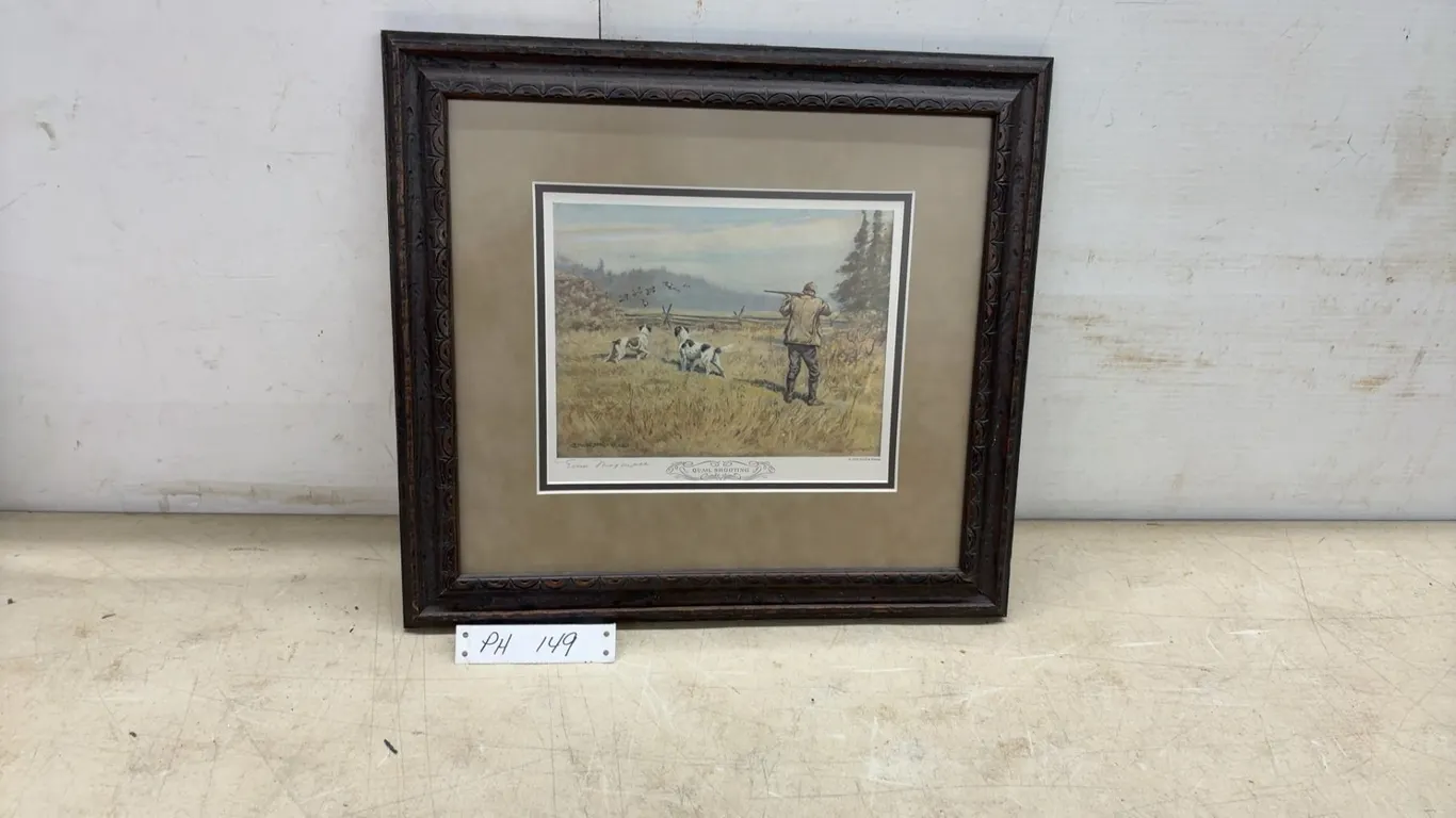 Edwin Megargee "Quail Shooting" Framed Print in Carved Wood Frame, 16 × 17