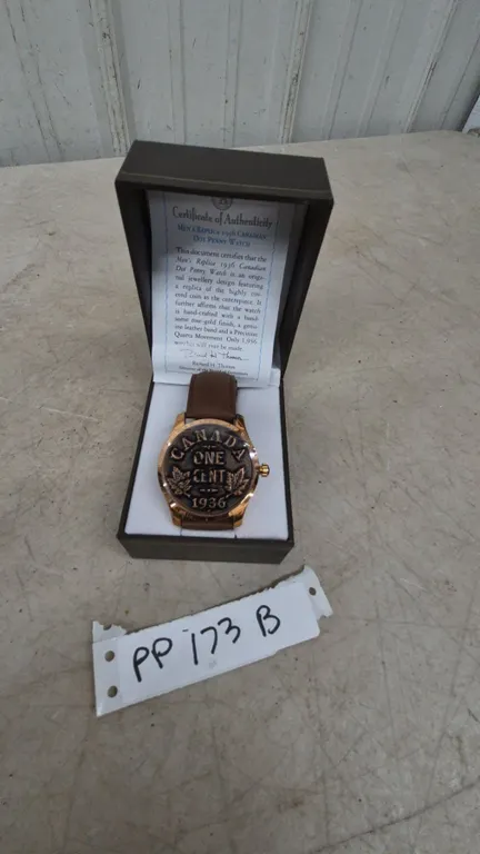 Men's Replica 1936 Canadian Dot Penny Watch, Box, and Certificate of Authenticity