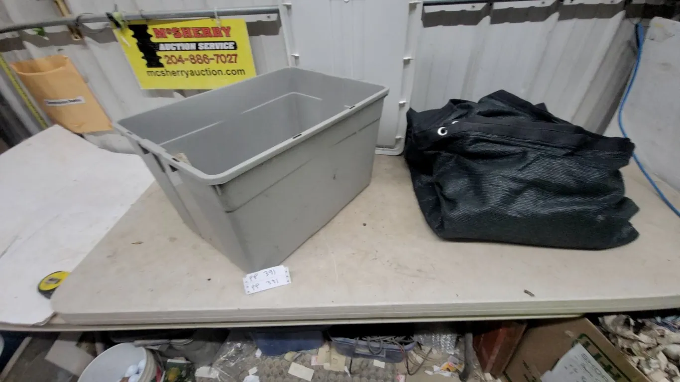 Large Grey Storage Tote and large Black Tarp with Grommets