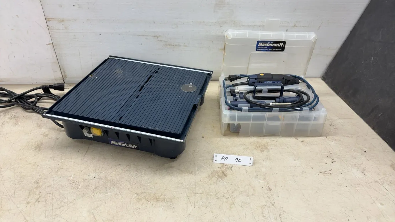 Mastercraft Wet Tile Saw and Mastercraft Rotary Tool Kit with Accessories in Case