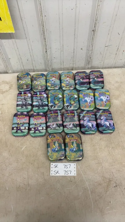 20 Empty Pokémon Metal Mini Tins With Art Cards and Coins