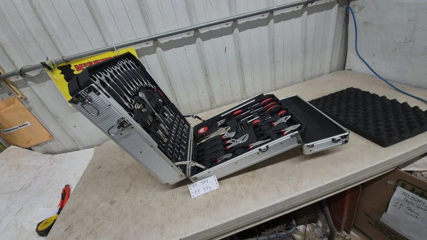 Large Aluminum Tool Case with Wrenches, Sockets, Pliers, Screwdrivers