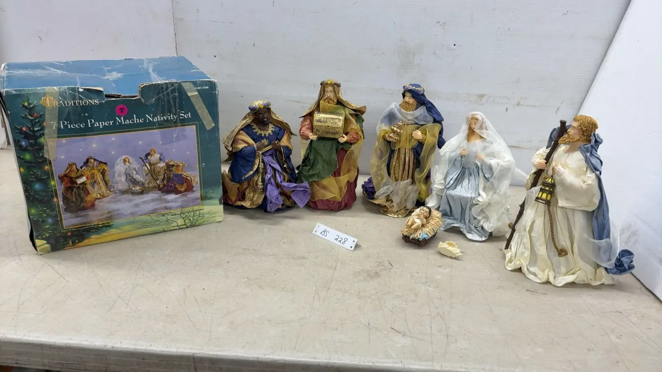 Traditions 7-Piece Paper Mache Nativity Set with Wise Men, Mary, Joseph, and Baby Jesus, Tallest