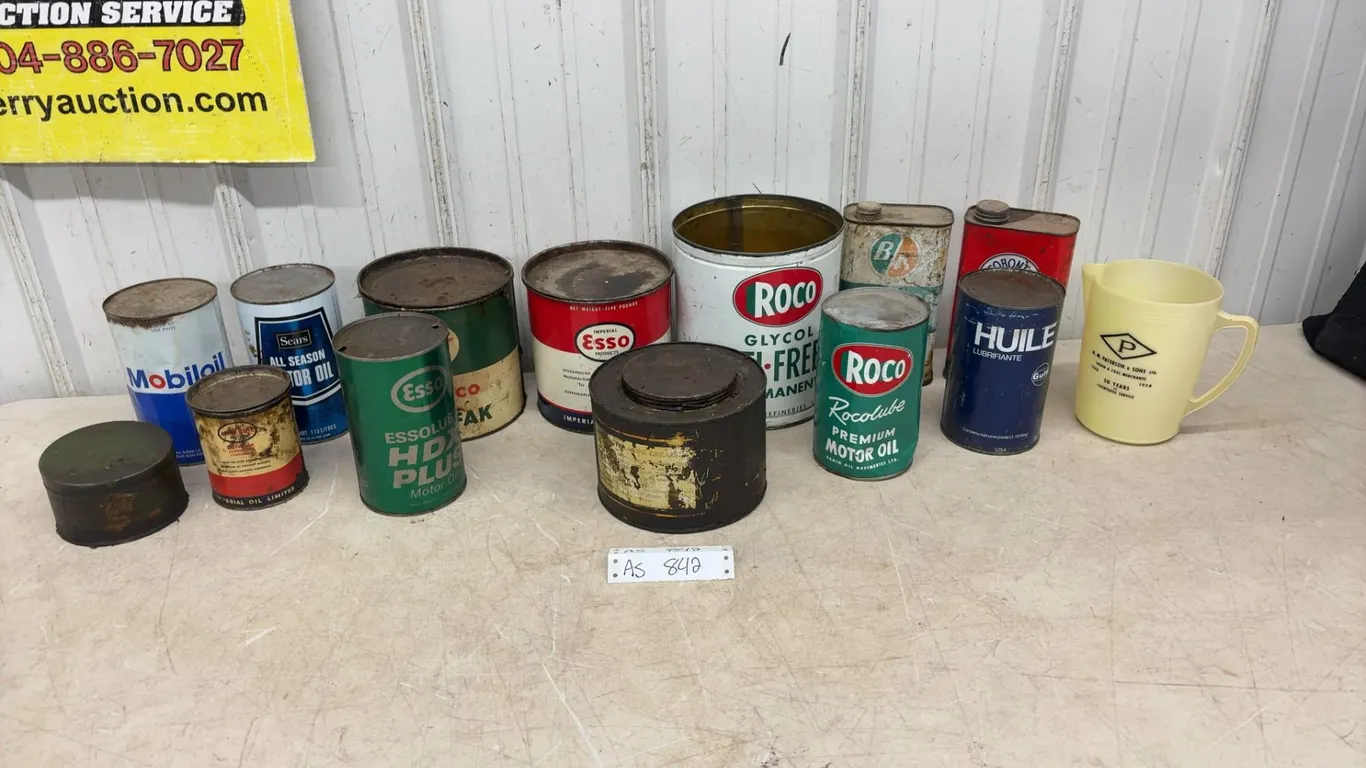 Vintage Oil Can Lot: BA Outboard, Toronto Elevators, Roco, and Gulf