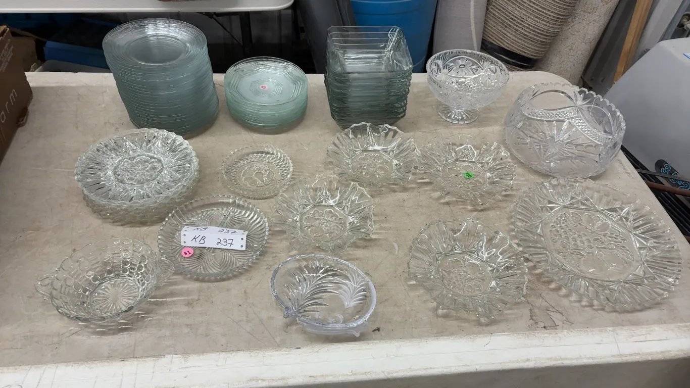 Indiana Glass Harvest Grape Pattern Ruffled Plates, Bowls, Cut Glass