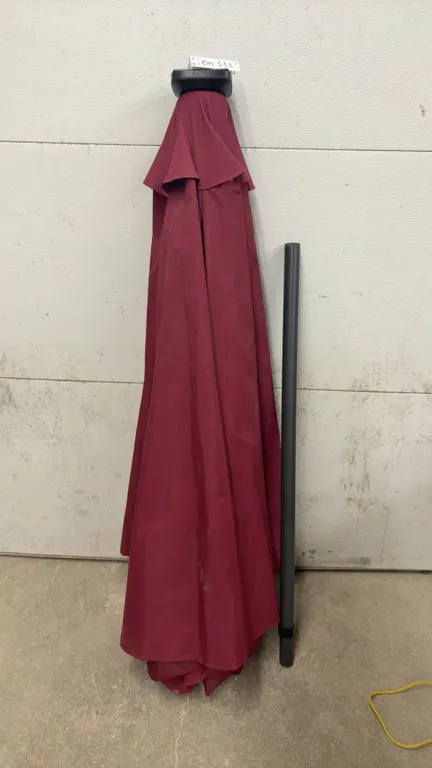 Burgundy Patio Umbrella with Solar Panel, Double-Tier Vented Canopy, and Two-Piece Pole