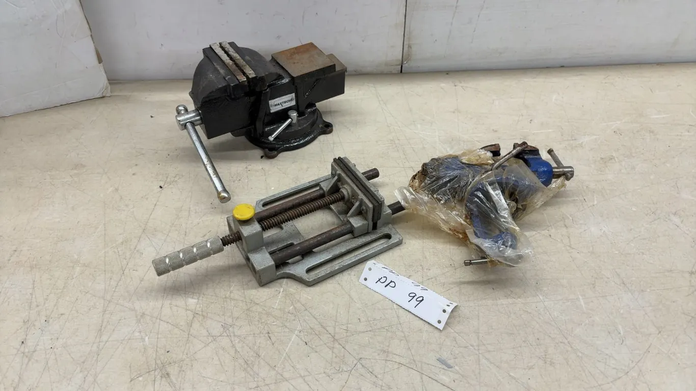 Maxtech 4” Swivel-Base Bench Vise, Drill Press Vise, and Blue Bench Vise