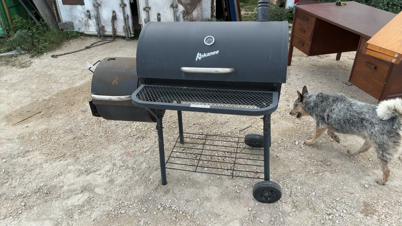 Kokanee Offset Smoker and Grill, Side Firebox, Warming Rack, and Storage Shelf