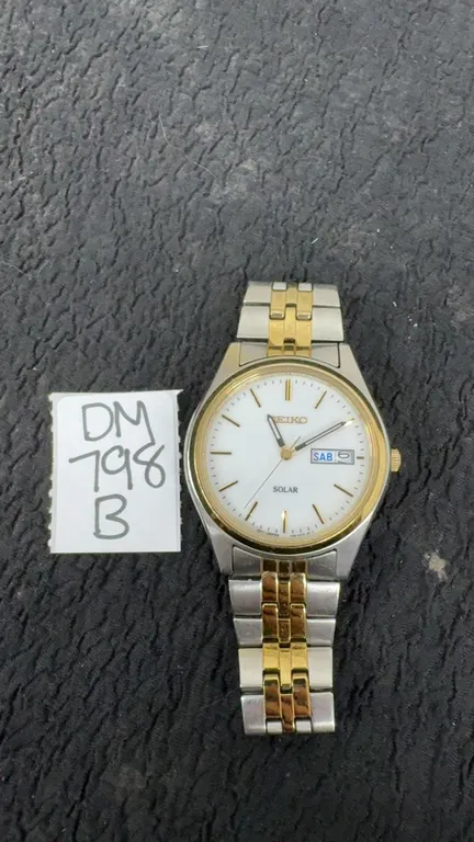 Seiko Solar Two-Tone Stainless Steel Quartz Watch with White Dial