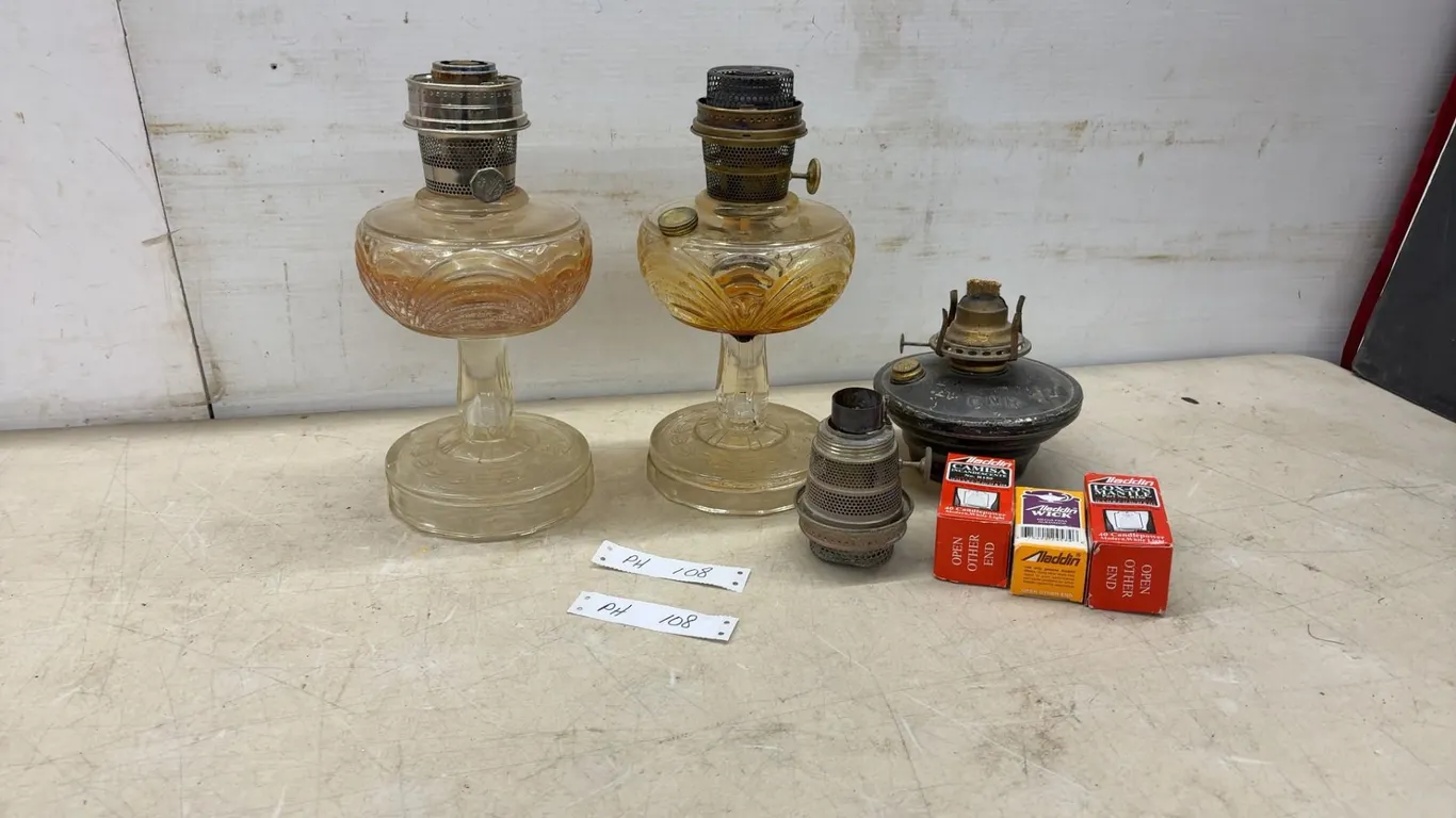 Aladdin Kerosene Lamps, CNR Lamp Base, Burner, Lox-On Mantles and Wick, and More, No Chimneys