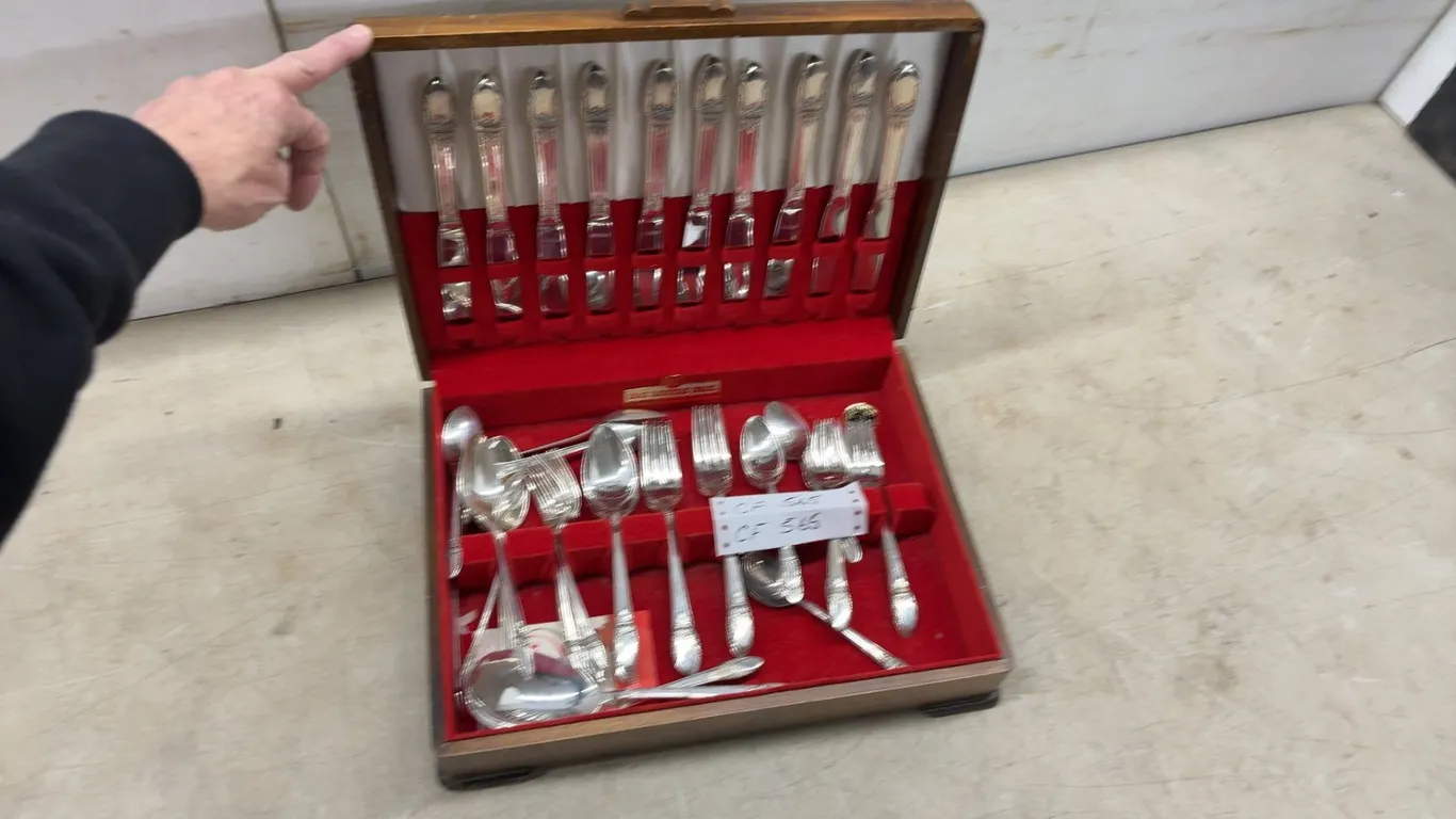 1847 Rogers Bros. "Adoration" Silver-Plated Flatware Set in Original Wooden Case