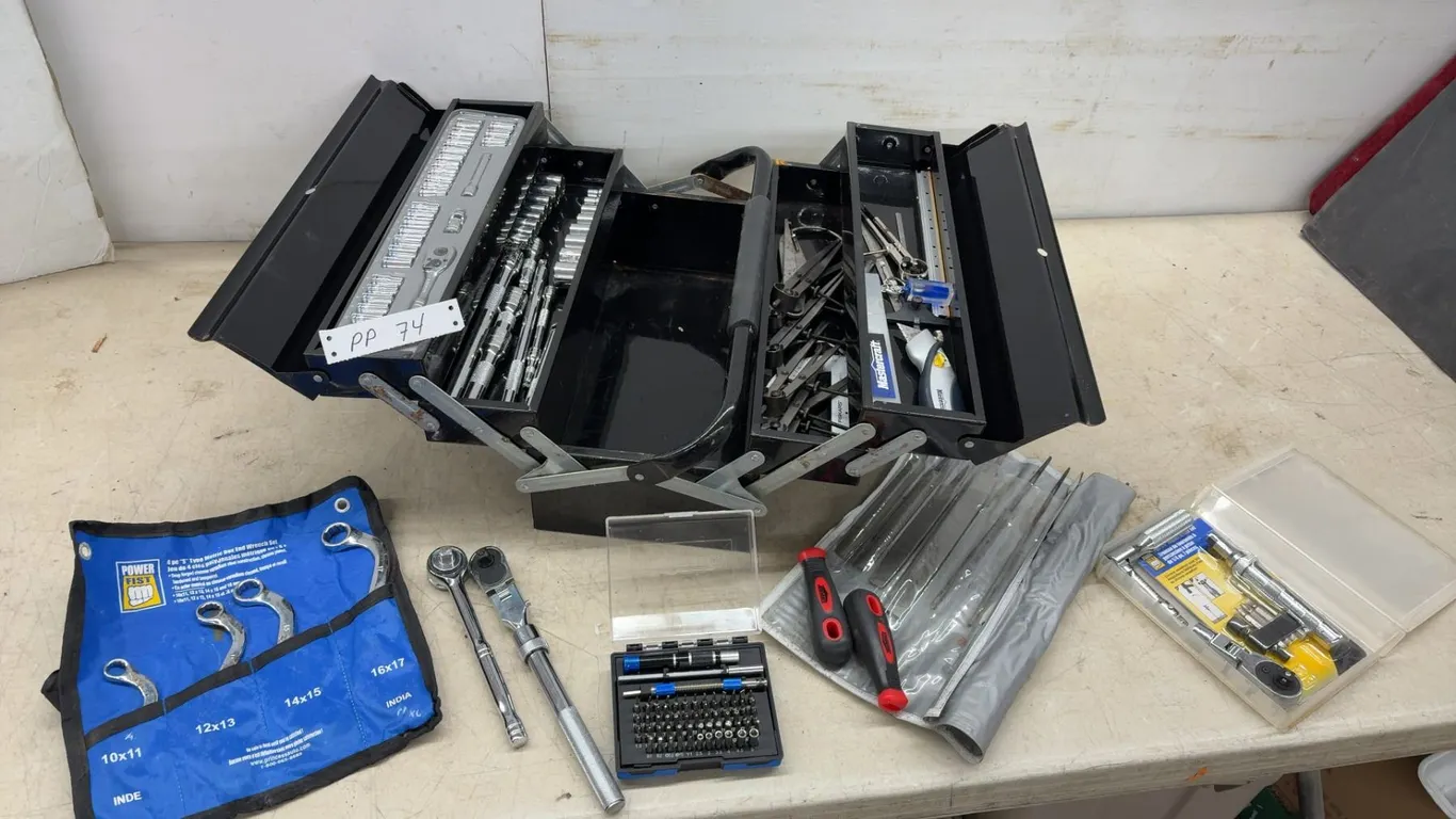 Cantilever Toolbox with Mastercraft Socket Set, Wrenches, SAE, Metric