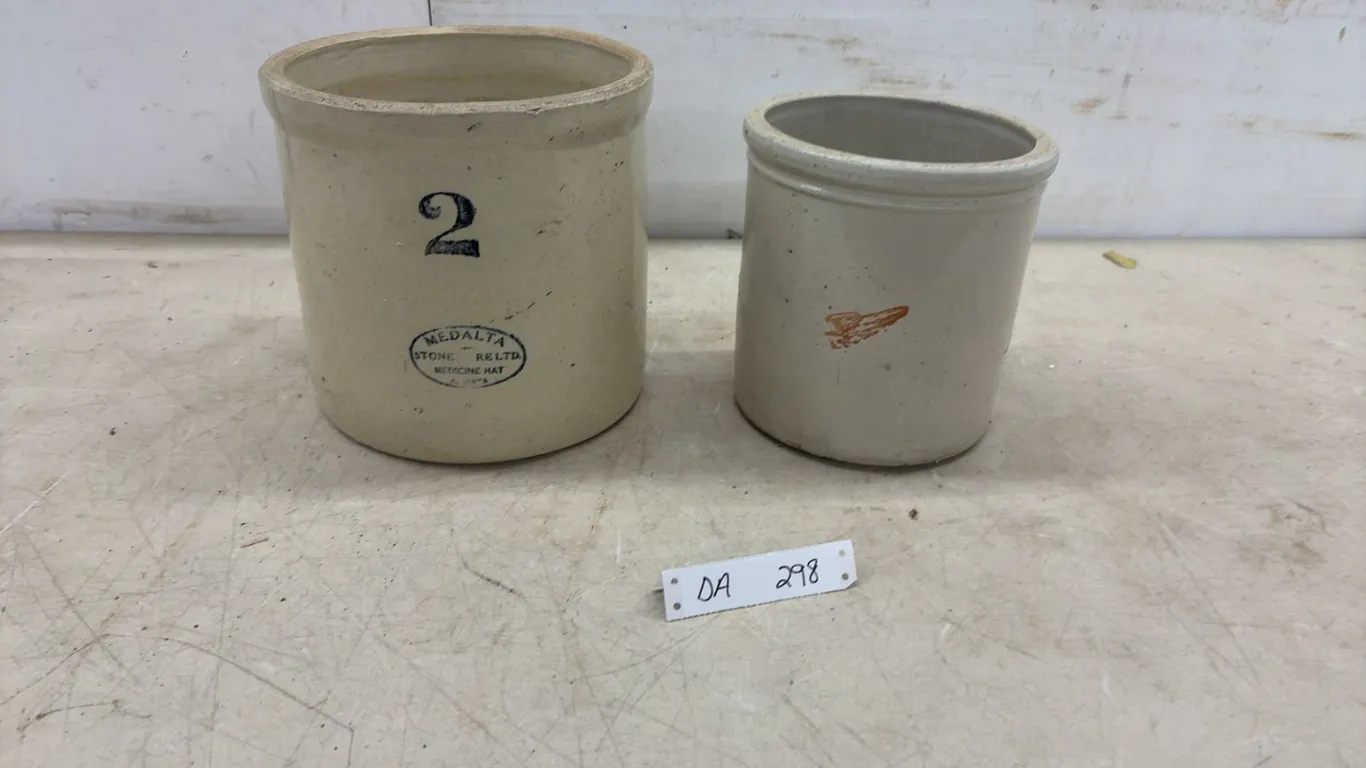 Medalta Stoneware Limited 2-Gallon Crock and Stoneware Crock with Red Wing Mark