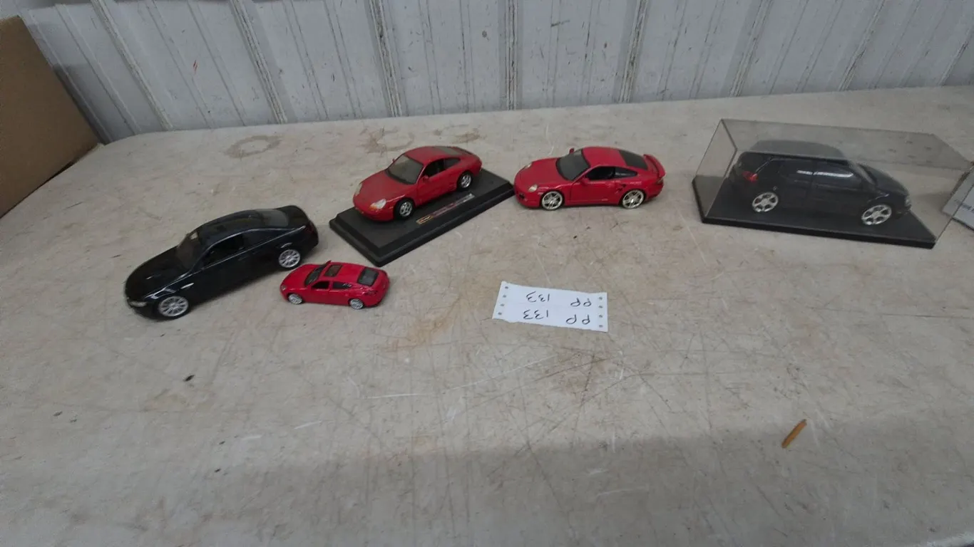 Collection of 5 Porsche 911 and VW Golf Model Cars, 1 in Display Case