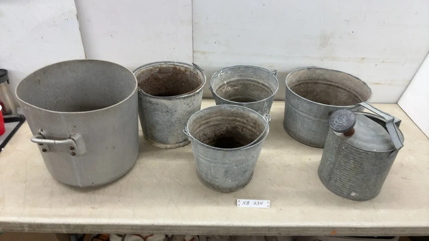 Vintage Aluminum Cooking Pot, Galvanized Steel Buckets, and Watering Can