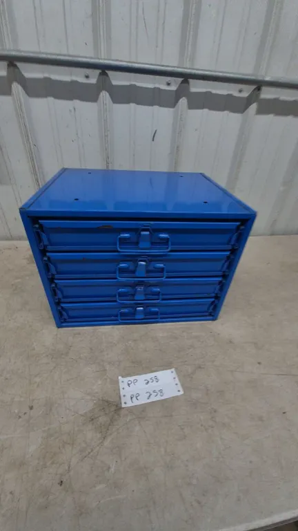 Blue Metal 4-Drawer Small Parts Organizer with Fasteners and Hardware