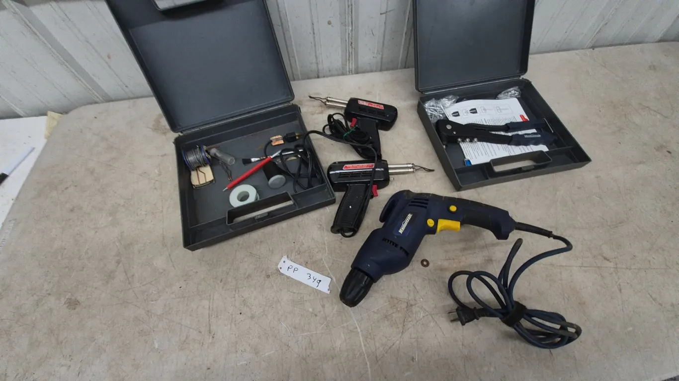 Mastercraft 3/8” 5A Drill, Mastercraft Rivet Gun, 2 Weller Soldering Guns