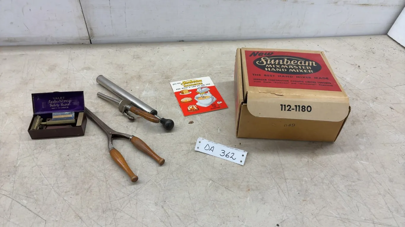 Sunbeam Mixmaster Hand Mixer, Still in Original Packaging, Valet AutoStrop Safety Razor, Vintage