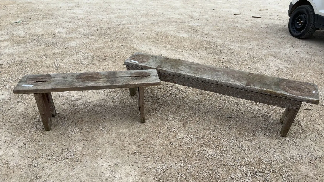 Two Rustic Wooden Benches, One Long 72 × 11 × 18 and One Short 48 × 11 × 18