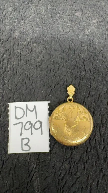 Vintage Gold-Toned Round Locket Pendant with Engraved Birds