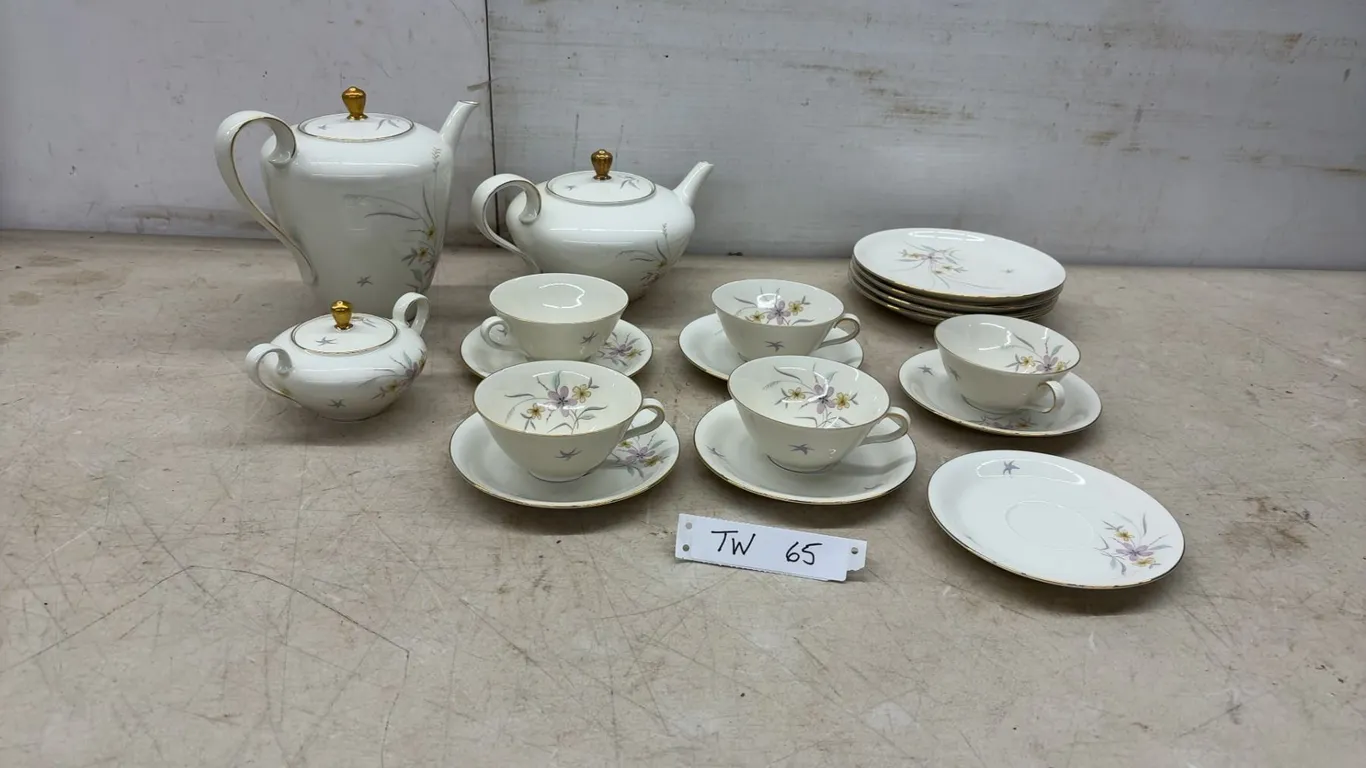Eschenbach Bavaria Germany "Wiesbaden" Porcelain Tea and Coffee Set With Floral Motif, 21 Pieces.