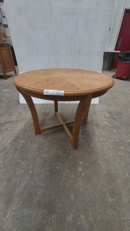 Round Wood End Table with Inlaid Top and Curved Legs