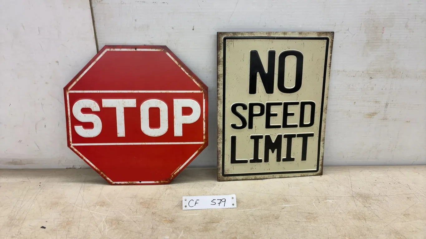 Open Road Brands Modern Metal Signs, Stop 12” x 12” and No Speed Limit 10” x 13”