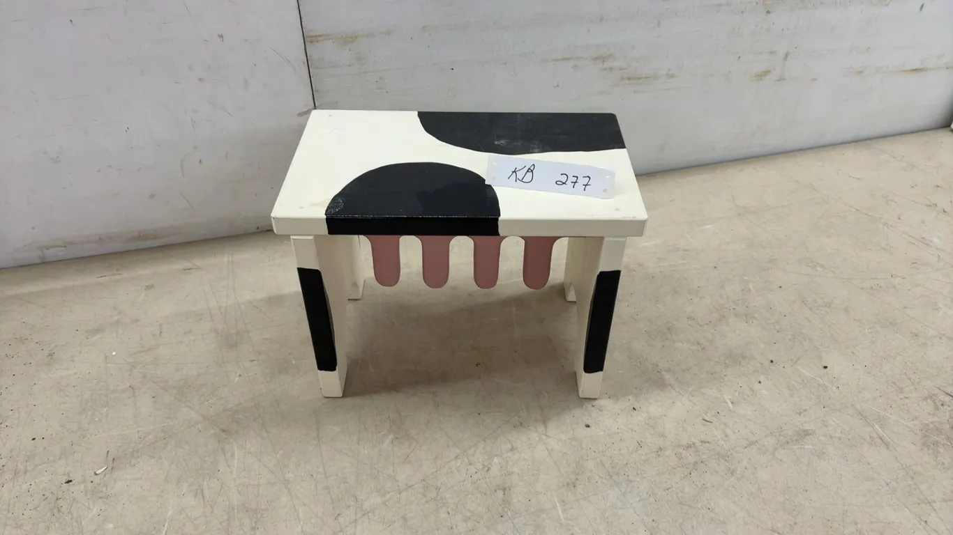 Novelty Wooden Cow Milking Stool with Black and White Print and Pink Udder Design