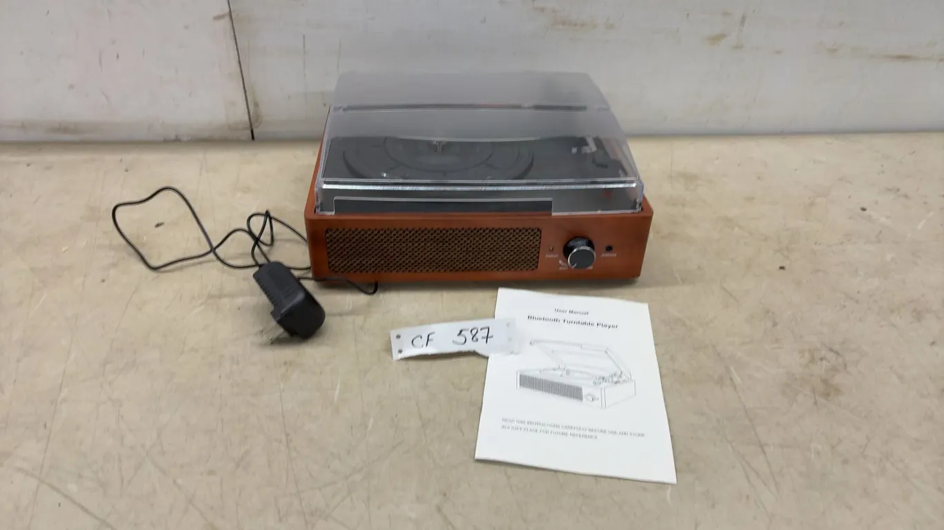 Bluetooth Vinyl Record Player Turntable, Model M49A, with Power Adapter and User Manual