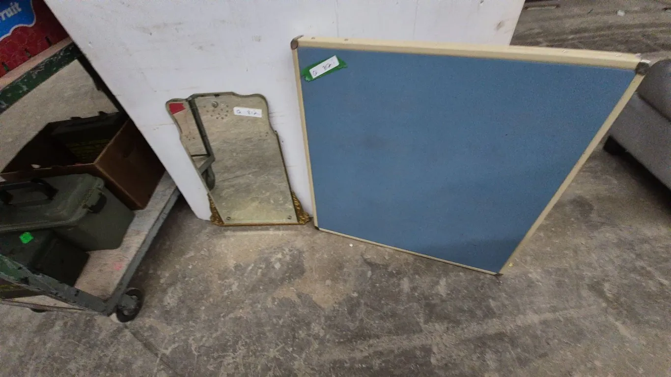 Vintage Wall Mirror and Blue folding leg card table