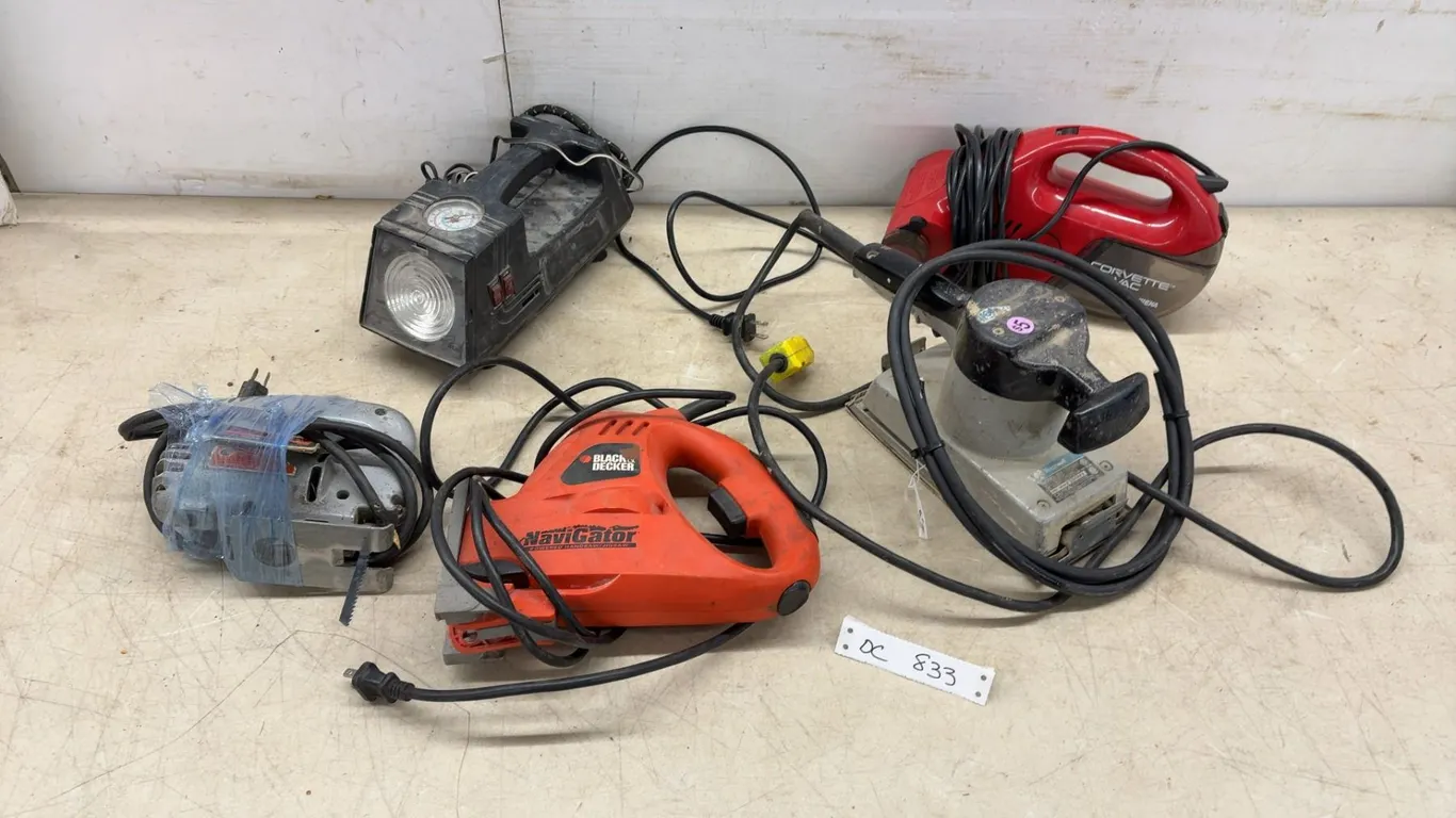 Rockwell Sander, Black and Decker Navigator Saw, Corvette Vac, Jigsaw