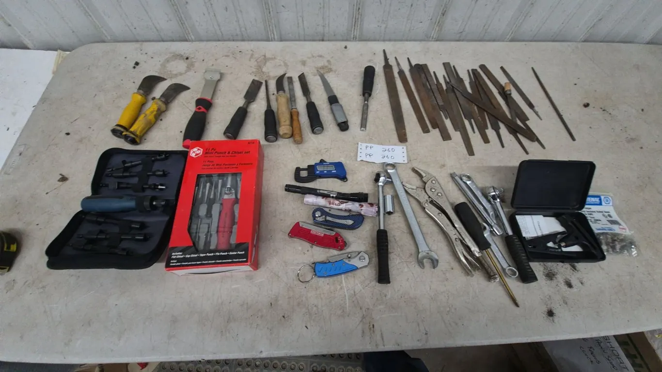 Assorted Files, Chisels, Punches, Wrenches, and Screwdriver Sets