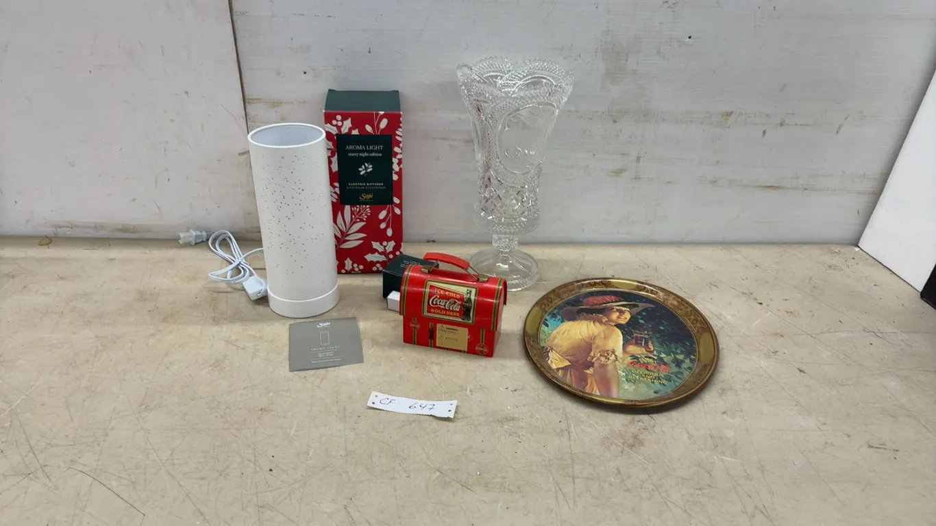 Vintage Coca-Cola Oval Serving Tray, Aroma Light Diffuser, Crystal Vase