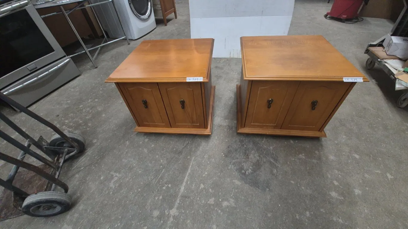 Pair of Wood End Tables with Cabinet Doors. 20”×20”×24”