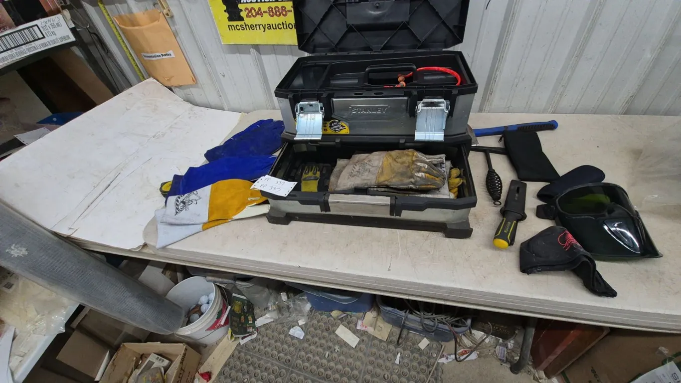 Stanley Tool Box with Welding Gloves, Welding Helmet, Chipping Hammer