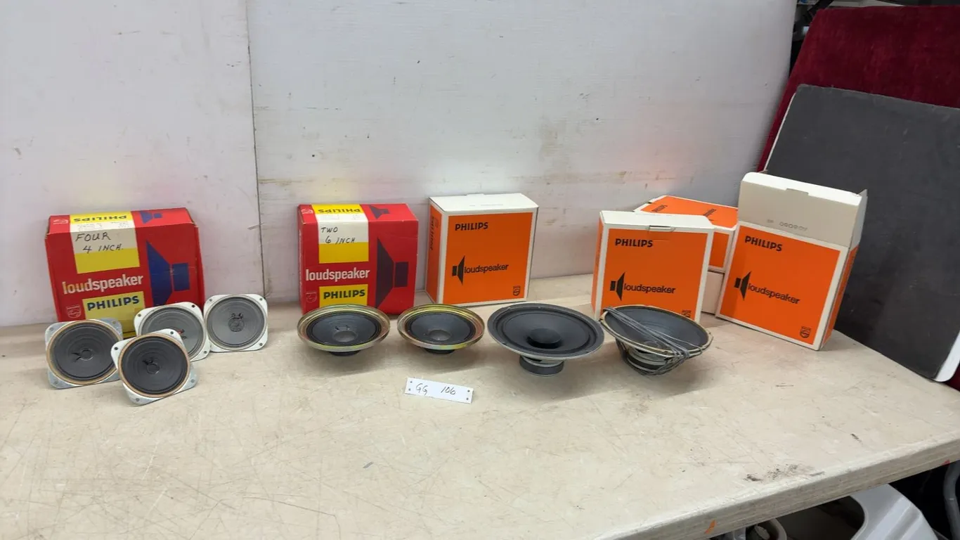Philips Loudspeaker Lot, NOS, Four 4”, Two 6”, Two 8”, Original Boxes
