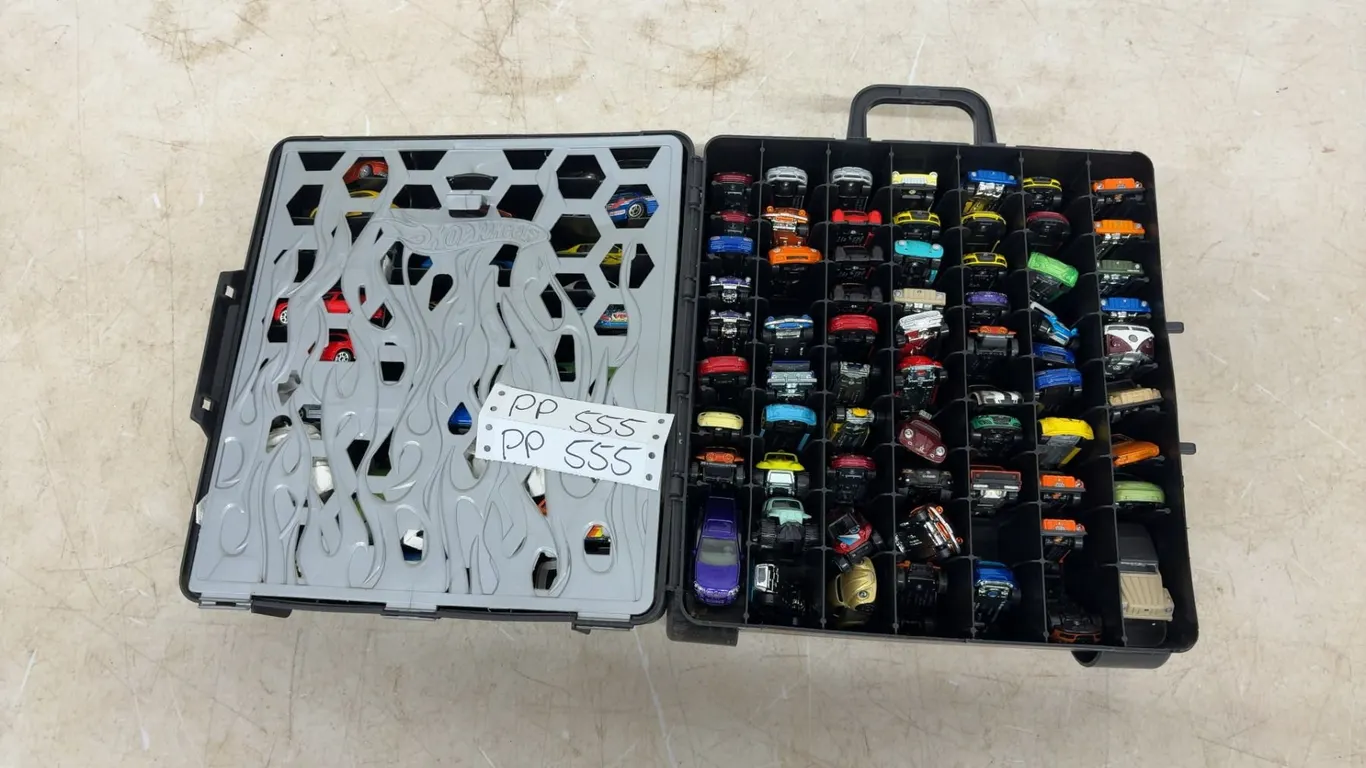 Hot Wheels Black Plastic Storage Case filled with Assorted Die-Cast Cars