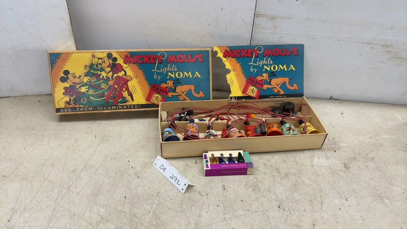 Vintage NOMA Mickey Mouse Christmas Lights With Mazda Lamps and GE Series Sparkle Lights