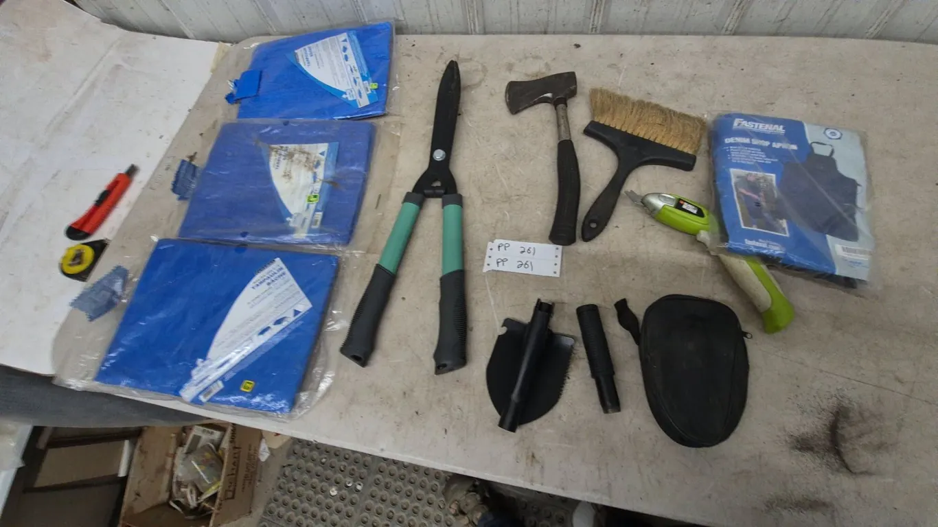 Hatchet, Brush, Cordless Scissors, and Fastenal Denim Shop Organizer