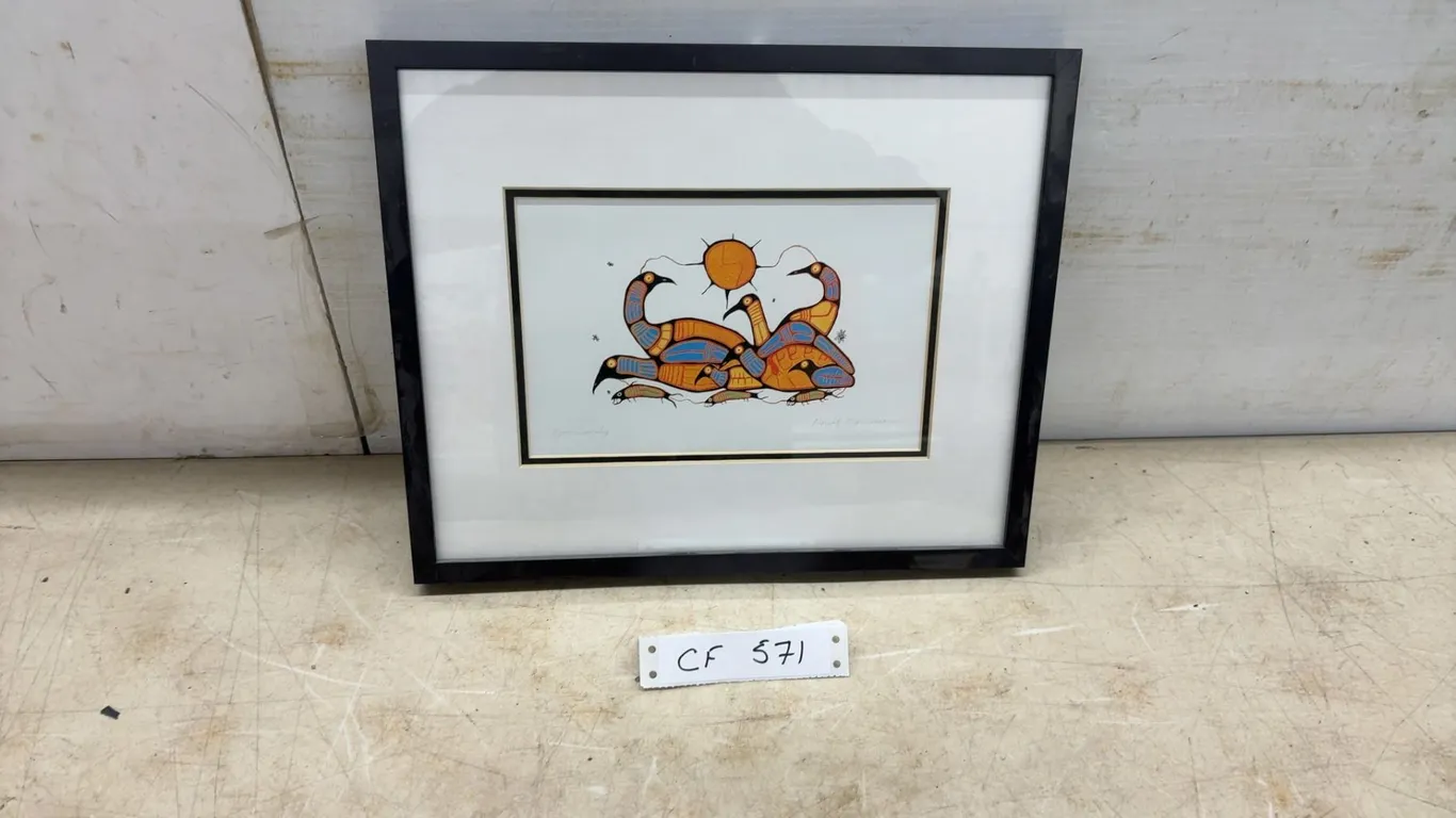 Norval Morrisseau "Loon Family" Framed Contemporary Canadian Artist, 11 × 13 1/2”