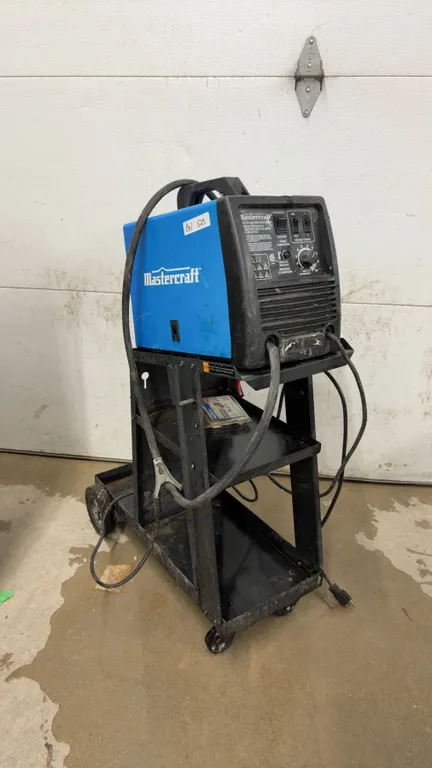 Mastercraft MIG/Flux-Core Wire Feed Welder, Model 058-8195-2, on Rolling Cart