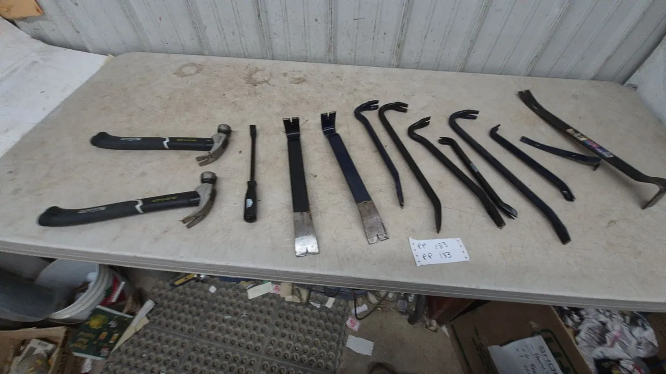 Mastercraft Graphite Hammers, Jobmate Pry Bar, and Assorted wrecking Bars