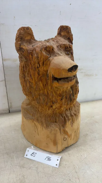 Hand-Carved Rustic Wooden Bear Sculpture, 15” Tall