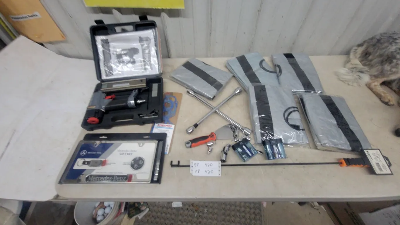 Pneumatic Brad Nailer, Mercedes-Benz Gift Set, Lug Wrench, Socket Set